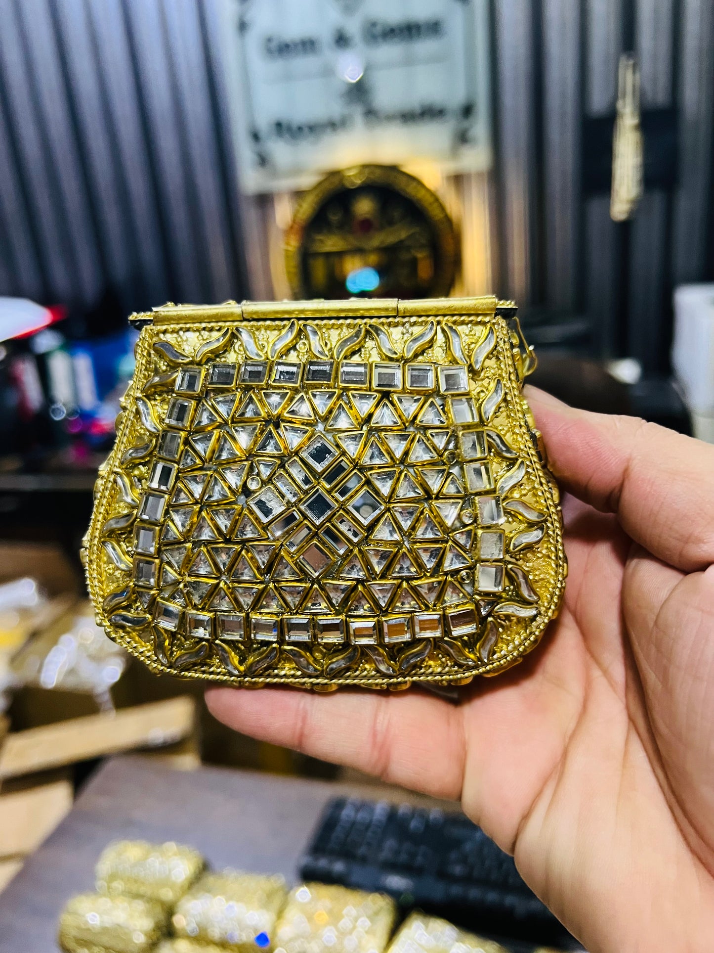 Pure Kundan D Shape Handmade Metal Bag BB-D123