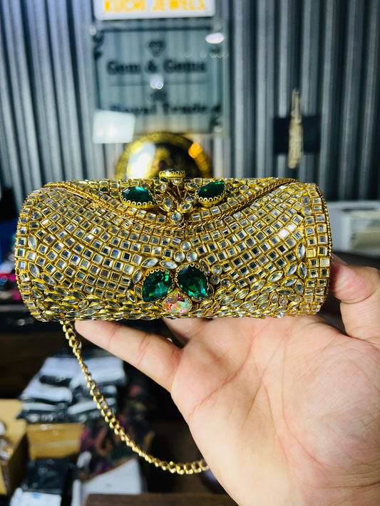 Beautiful Large Kundan Cylinder Bags-A1