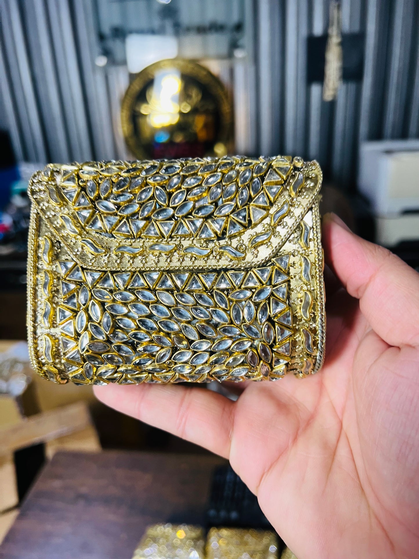 Pure Kundan Square Shape Handmade Metal Bag BB-P113