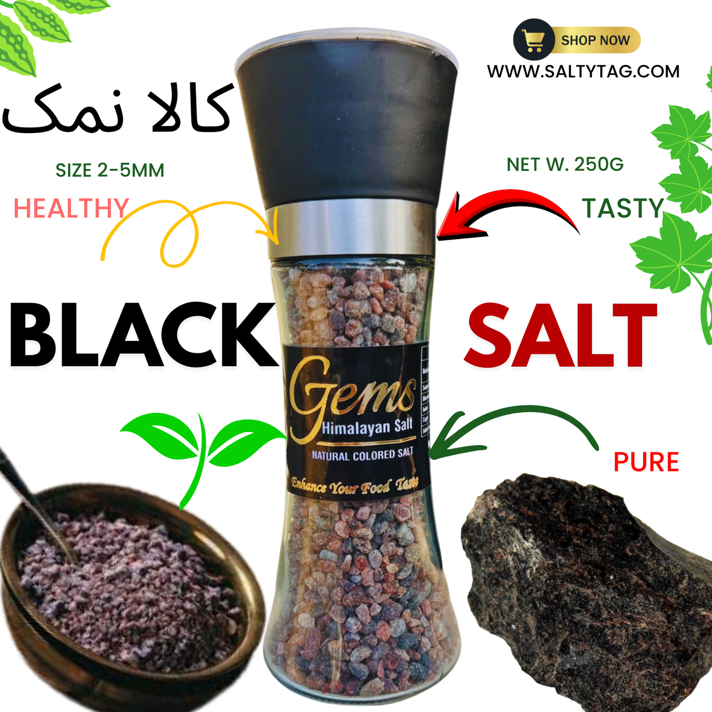 Tasty & Digestive Black Salt Export Quality With Grinder Jar