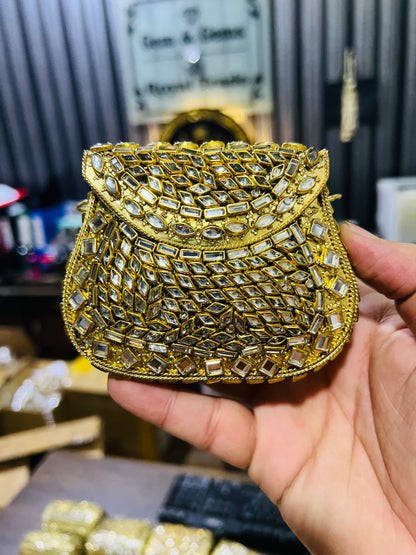 Pure Kundan D Shape Handmade Metal Bag BB-D124