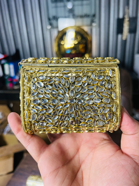 Pure Kundan Square Shape Handmade Metal Bag BB-P103