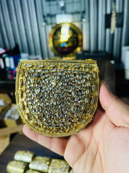 Pure Kundan Round D Shape Handmade Metal Bag BB-D141