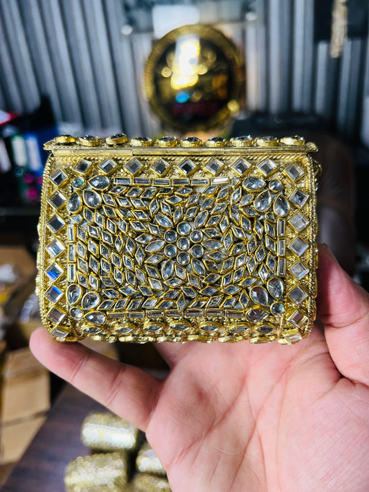 Pure Kundan Square Shape Handmade Metal Bag BB-P102