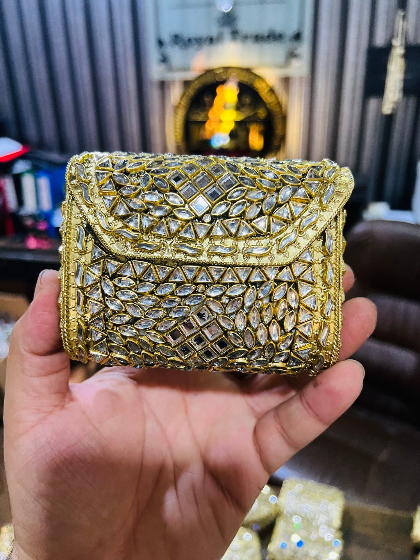 Mid Medium Kundan Golden Bag Square Shape BB-S4