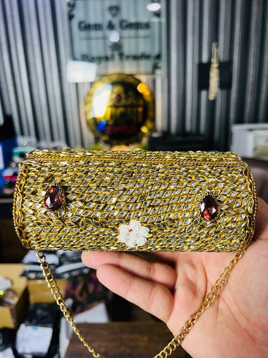 Beautiful Large Kundan Cylinder Bags-E3