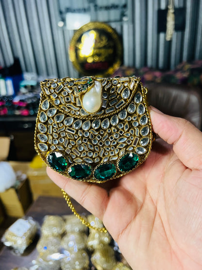 Stylish D Shape Mini Baby Kundan Work Multi Stone Bag ZC-D6