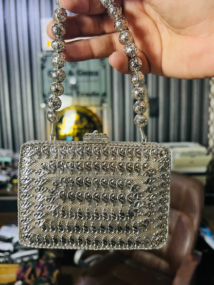 Heer Collection Square Silver Hand Bag-3