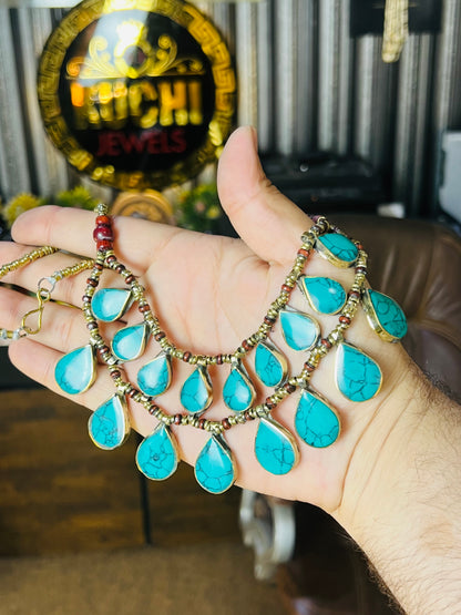 Two Line Stone Signature Afghani Necklace