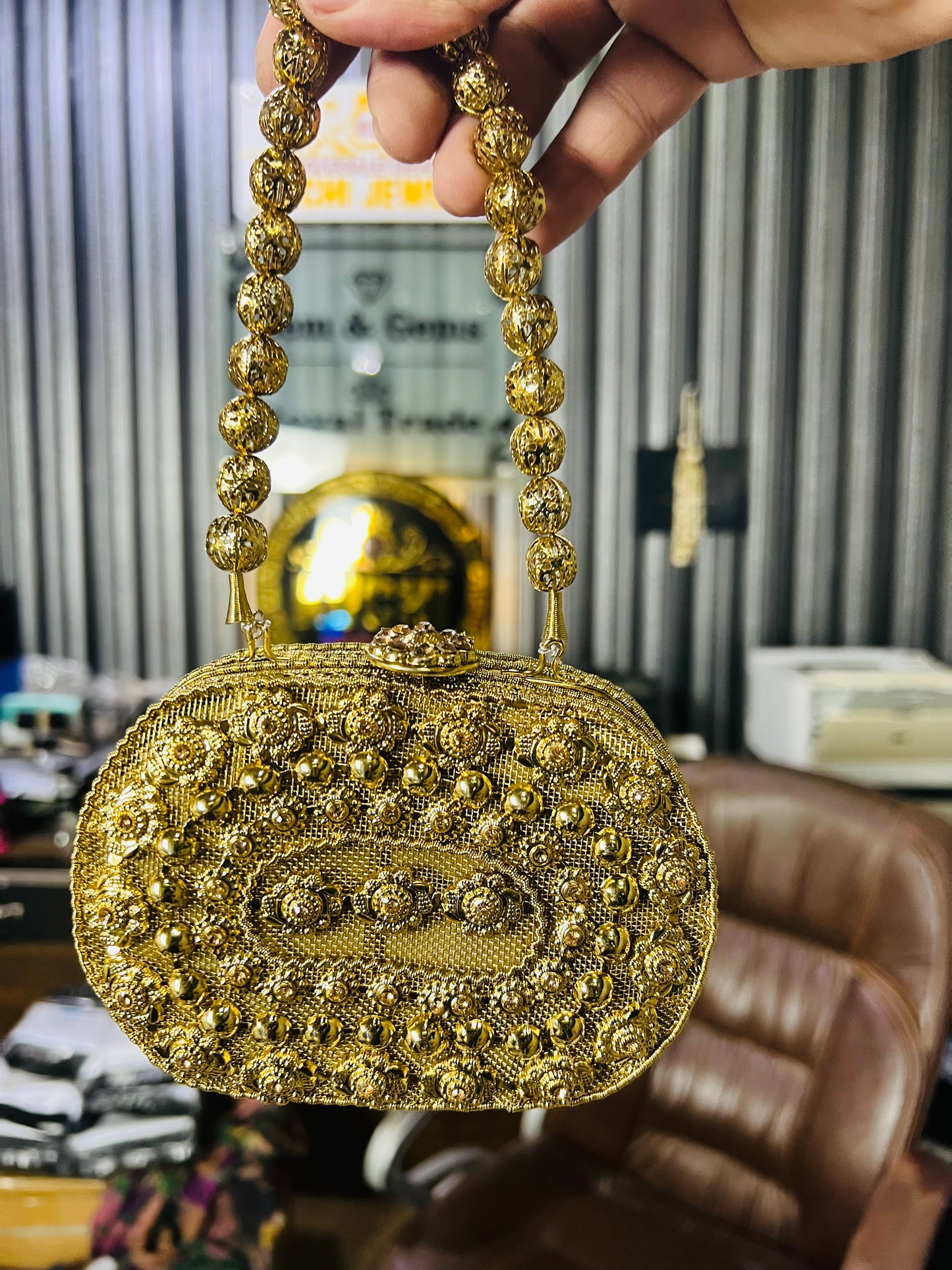 Heer Collection Beautiful Square Golden Hand Bag-3