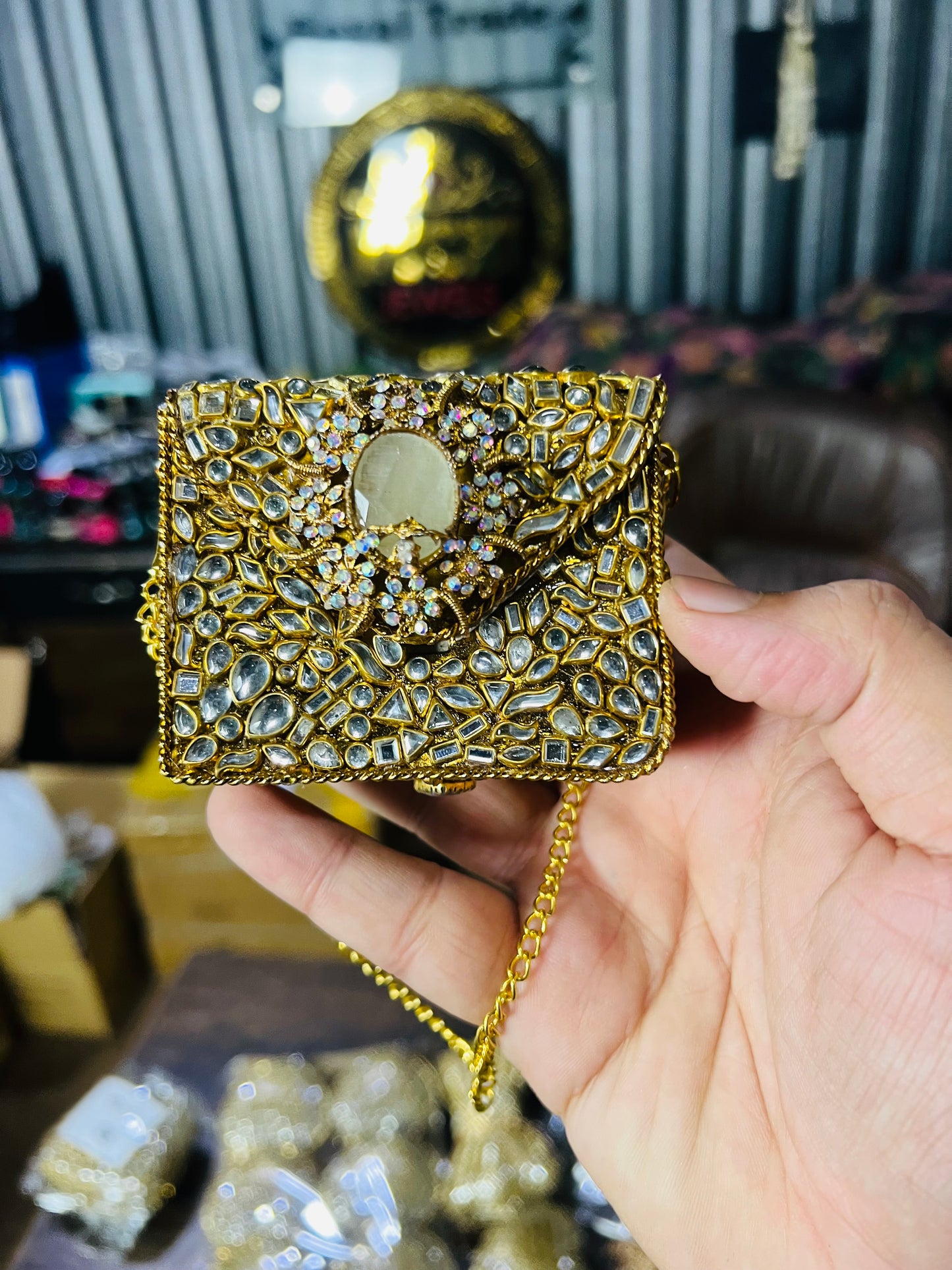 Square Mini Kundan Stone Metal Bag ZC-4