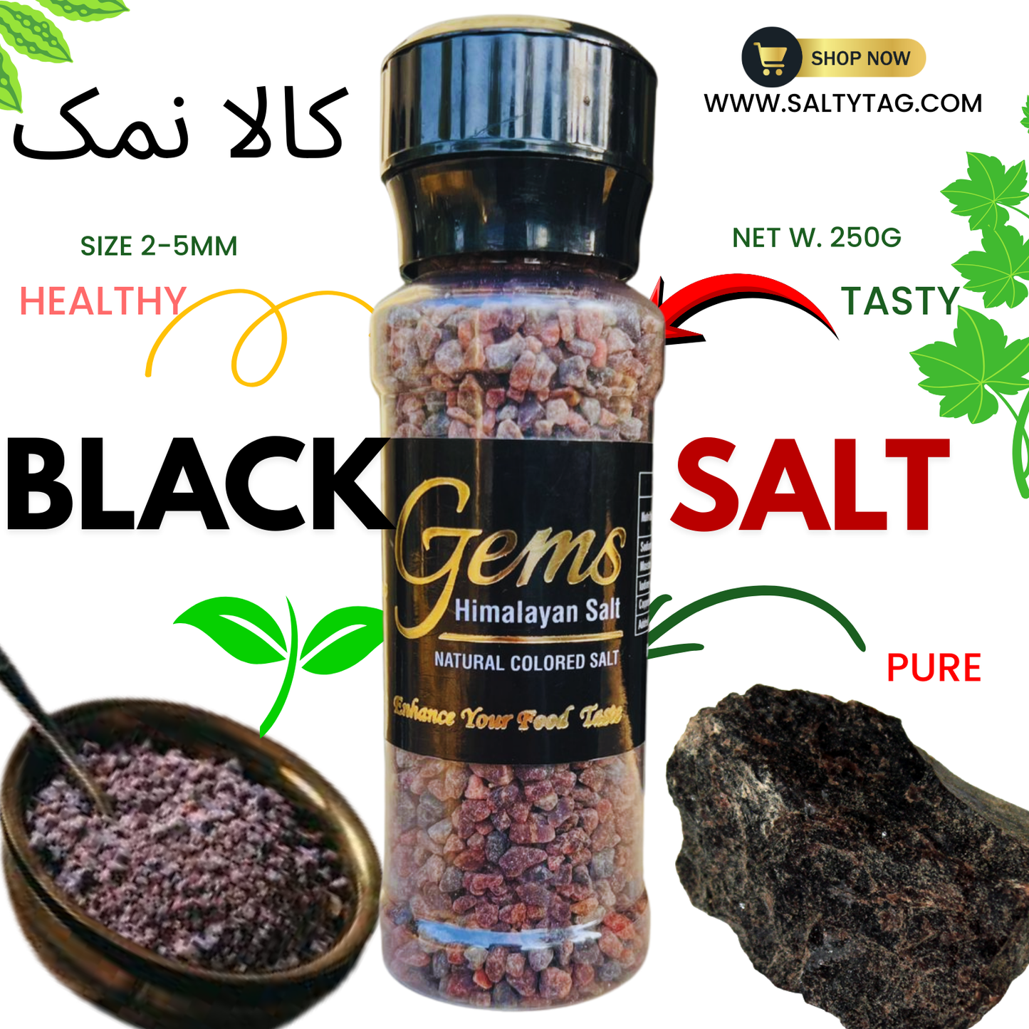 Tasty & Digestive Black Salt Export Quality With Grinder Jar