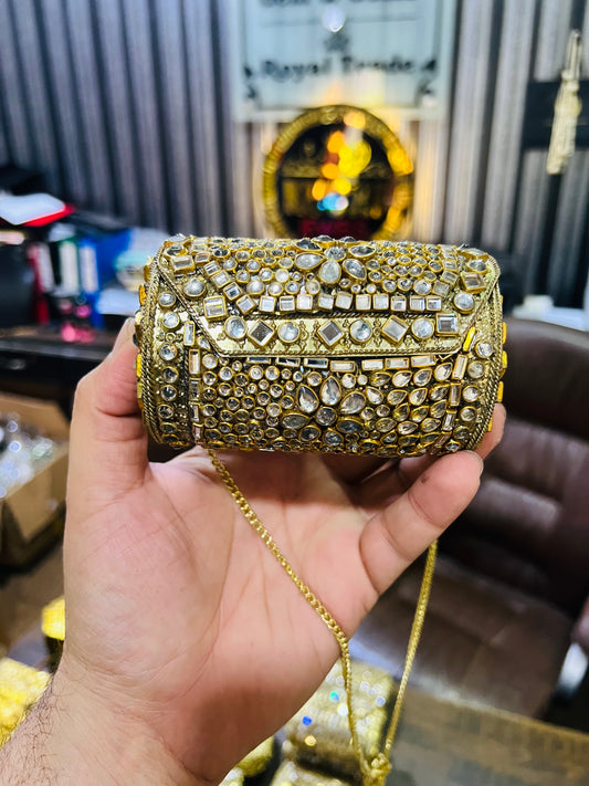 Medium Kundan Gold Bag Cylinder Shape BB-N6