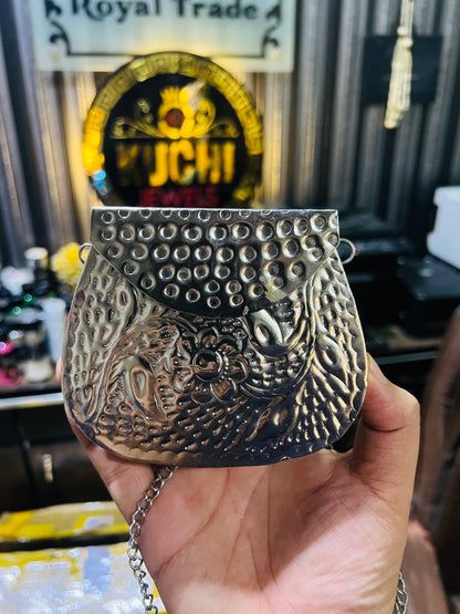 Silver Metal Hand Carving Mini Bag -Round