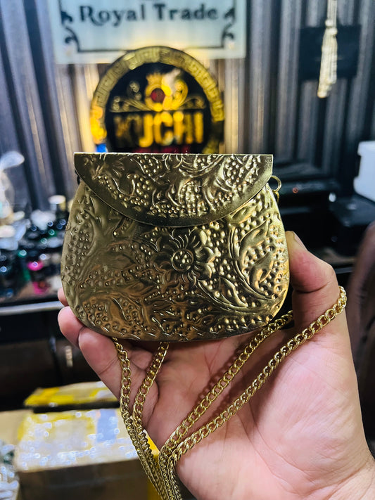 Golden Metal Hand Carving Mini Bag -Round