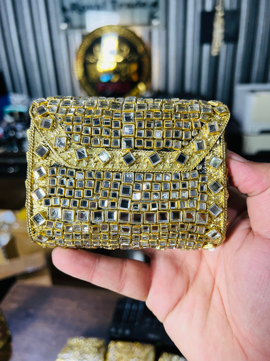 Pure Kundan Square Shape Handmade Metal Bag BB-P105