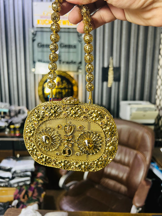 Heer Collection Beautiful Square Golden Hand Bag-2