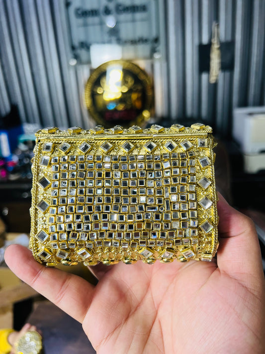 Pure Kundan Square Shape Handmade Metal Bag BB-P104