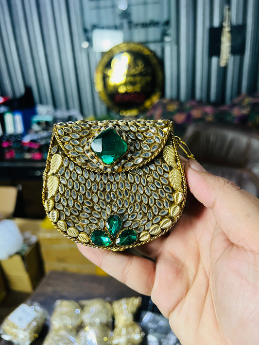 Stylish D Shape Mini Baby Kundan Work Multi Stone Bag ZC-D1