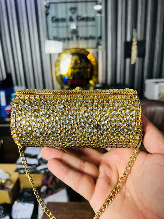 Beautiful Large Kundan Cylinder Bags-A1