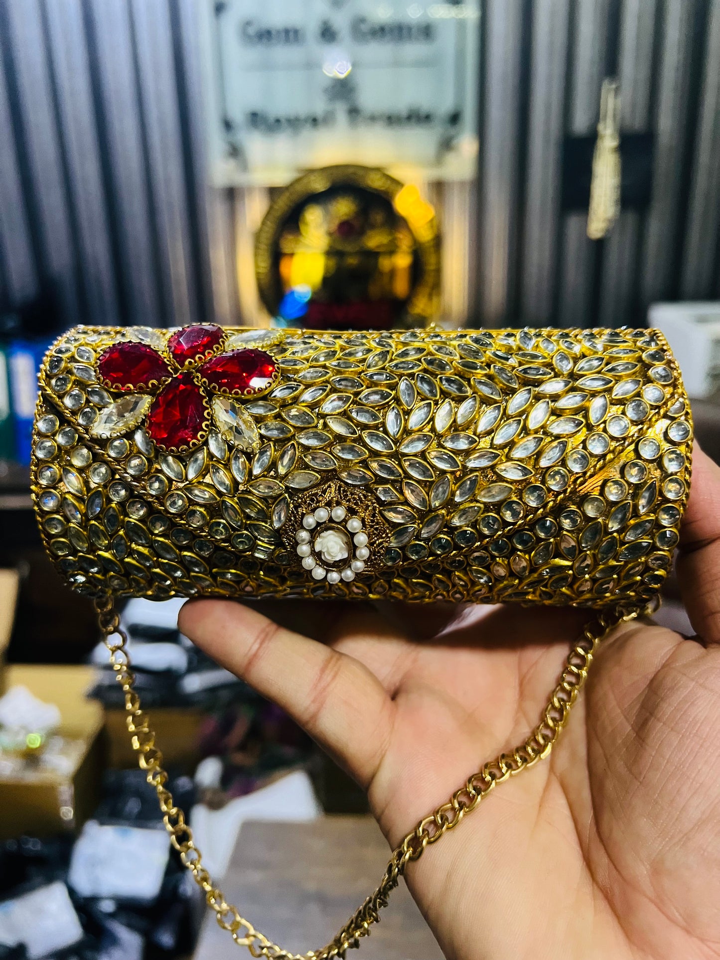 Beautiful Large Kundan Cylinder Bags-G7