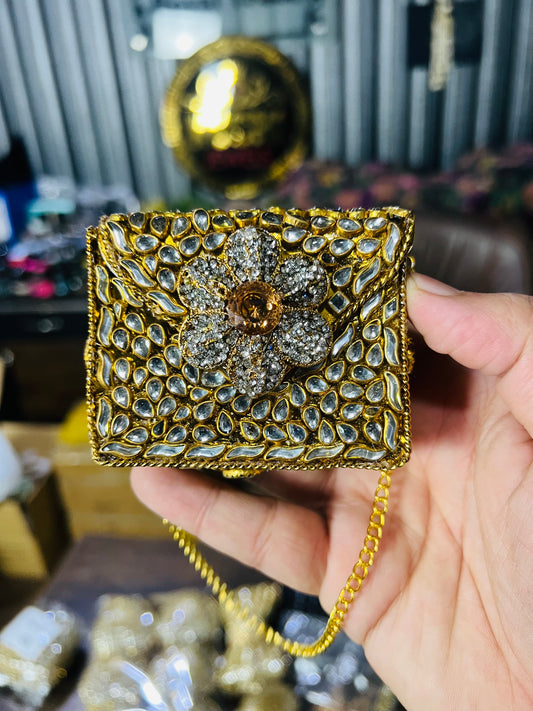 Square Mini Kundan Stone Metal Bag ZC-5