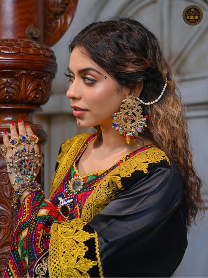 Multi Stone Golden Luxurious Earrings With Sahara