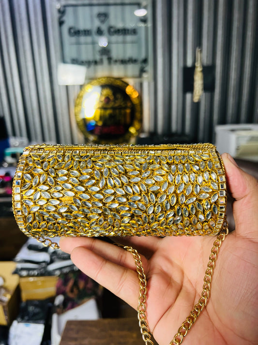 Beautiful Large Kundan Cylinder Bags-D4