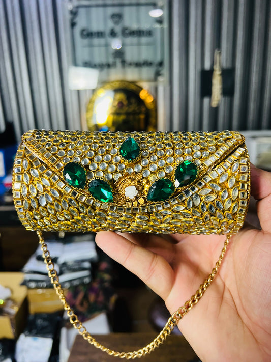 Beautiful Large Kundan Cylinder Bags-D4