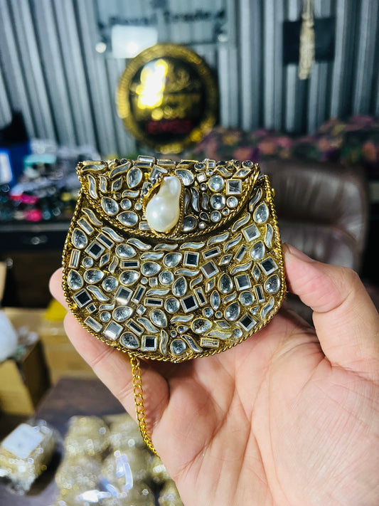 Stylish D Shape Mini Baby Kundan Work Multi Stone Bag ZC-D4