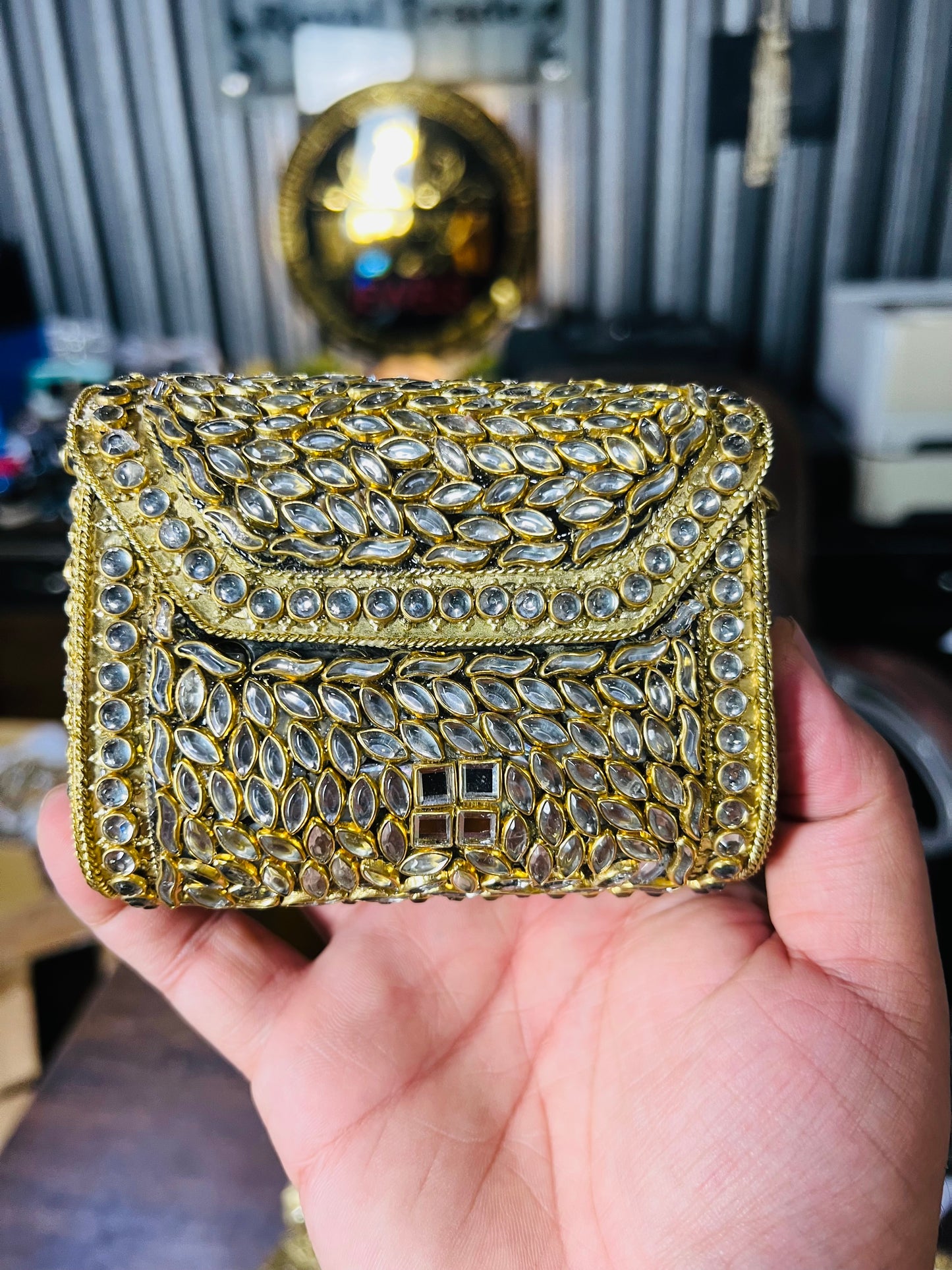 Pure Kundan Square Shape Handmade Metal Bag BB-P111
