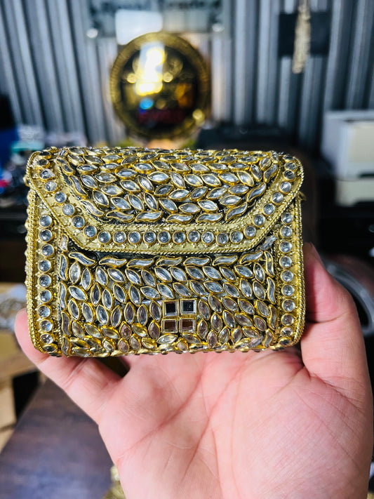 Pure Kundan Square Shape Handmade Metal Bag BB-P111