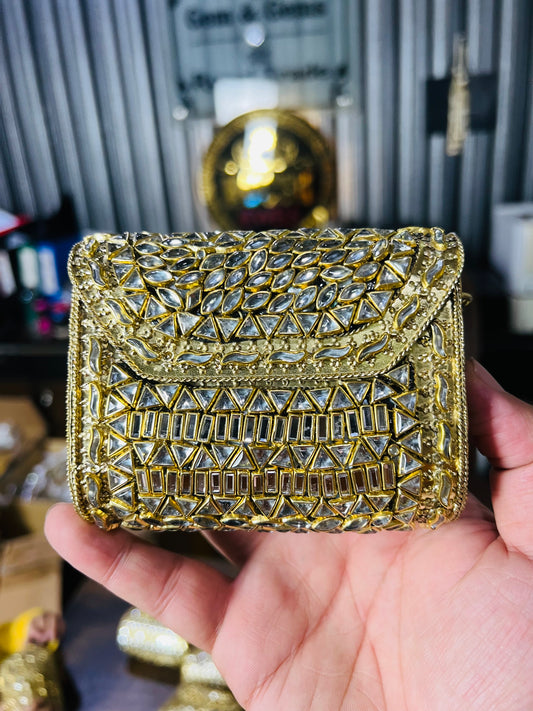 Pure Kundan Square Shape Handmade Metal Bag BB-P101