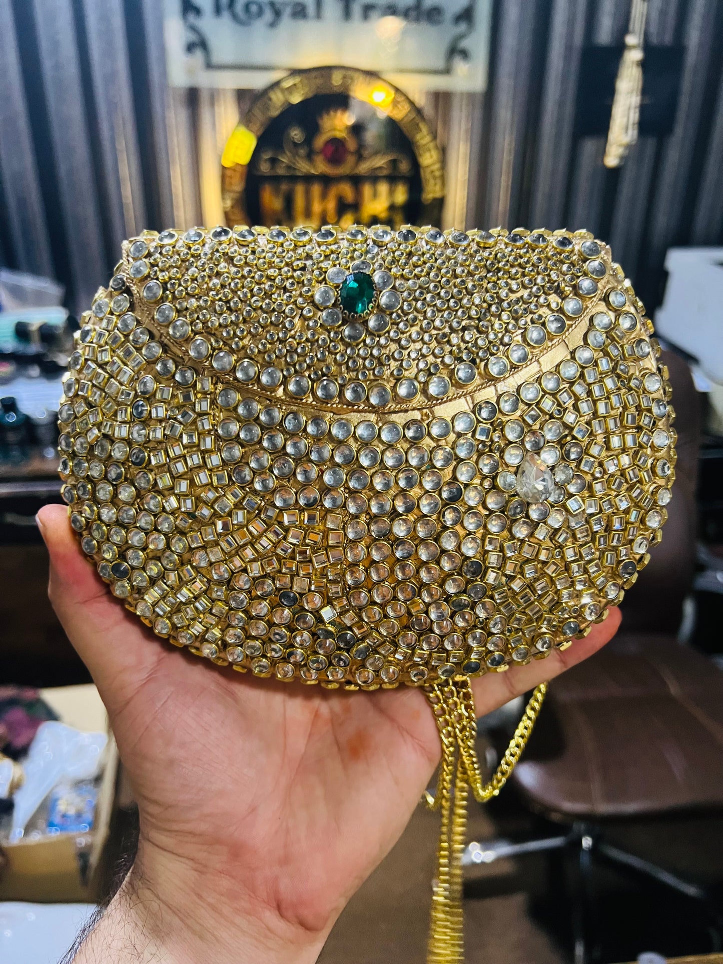 Pure Kundan Work Large Bag Both Side Kundan Stone