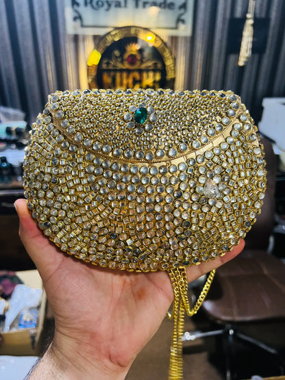 Pure Kundan Work Large Bag Both Side Kundan Stone