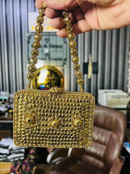 Heer Collection Beautiful Square Golden Hand Bag-4