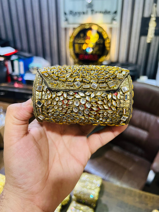 Medium Kundan Gold Bag Cylinder Shape BB-N8