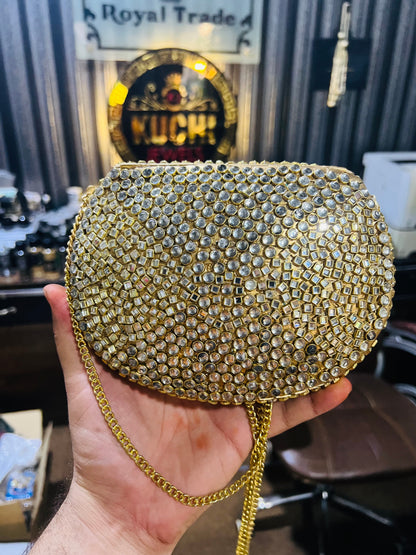 Pure Kundan Work Large Bag Both Side Kundan Stone