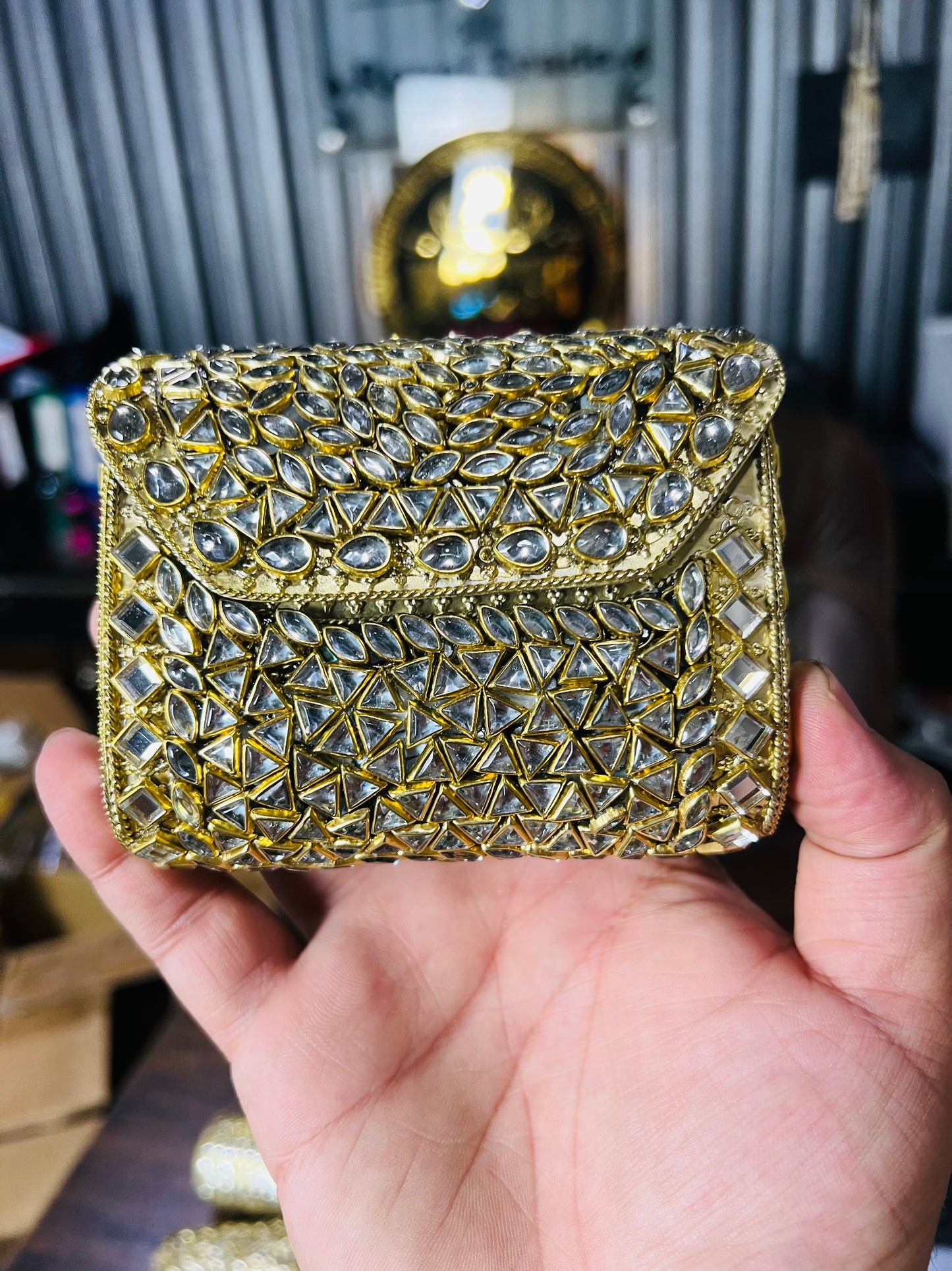 Pure Kundan Square Shape Handmade Metal Bag BB-P102