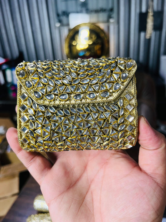Pure Kundan Square Shape Handmade Metal Bag BB-P102