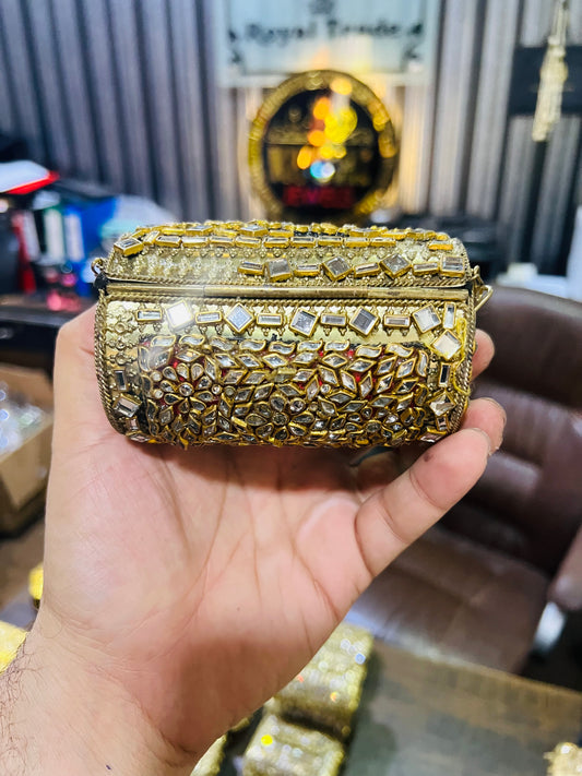 Medium Kundan Gold Bag Cylinder Shape BB-N8