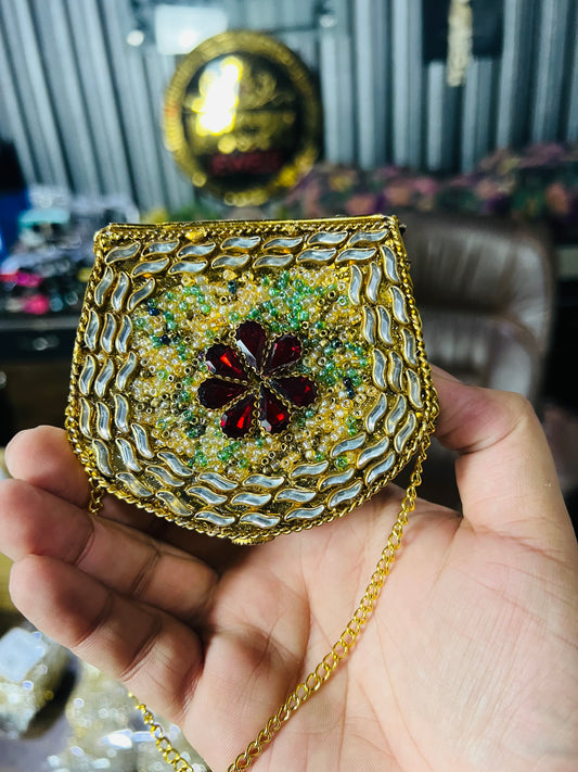 Stylish D Shape Mini Baby Kundan Work Multi Stone Bag ZC-D4