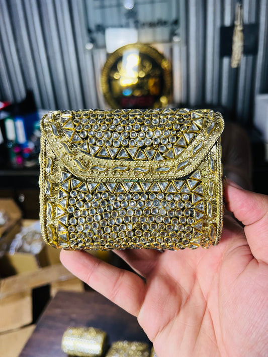 Pure Kundan Square Shape Handmade Metal Bag BB-P103