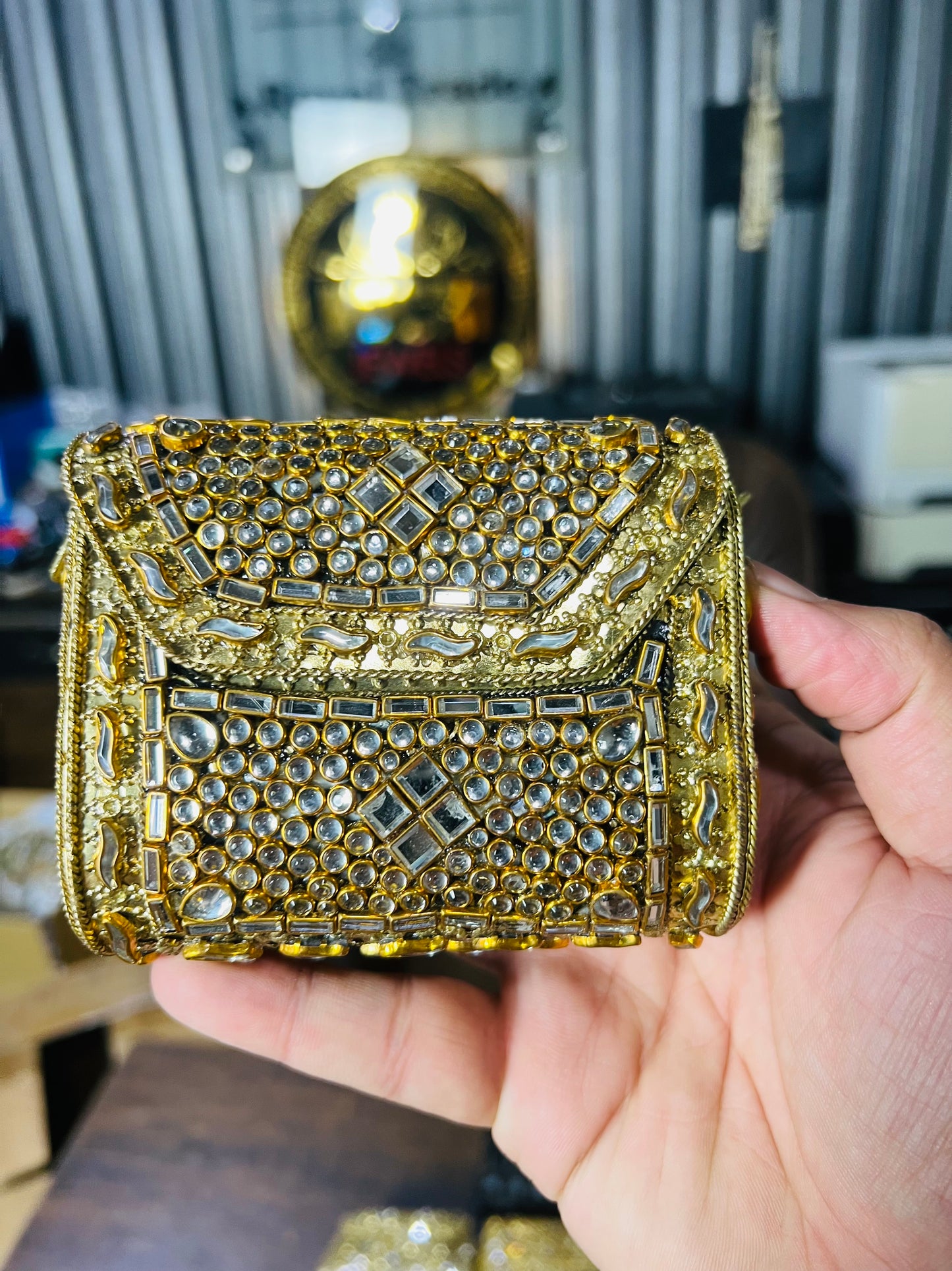 Pure Kundan Square Shape Handmade Metal Bag BB-P109