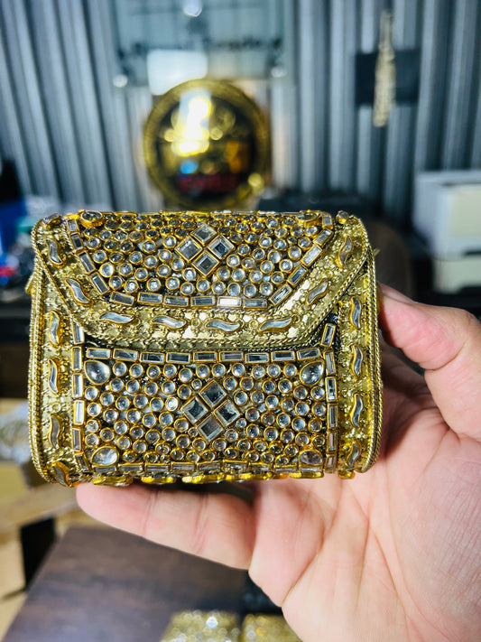 Pure Kundan Square Shape Handmade Metal Bag BB-P109
