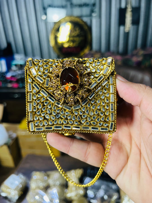 Square Mini Kundan Stone Metal Bag ZC-6