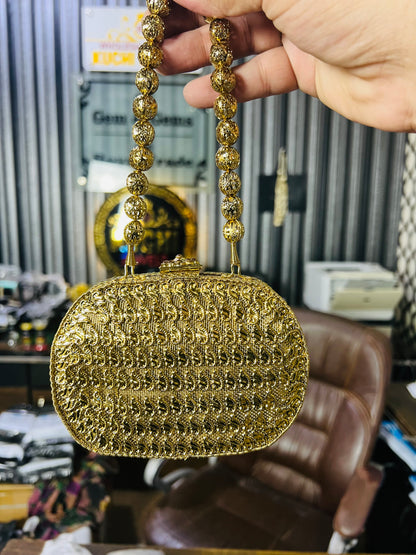 Heer Collection Beautiful Square Golden Hand Bag-2