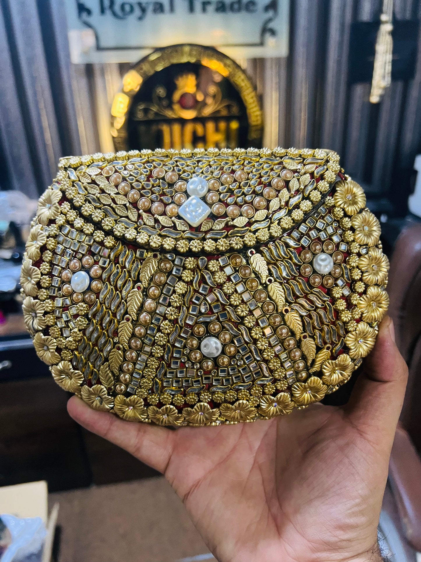 Large Size Kundan Work Bag Best For Mobile And Accessories