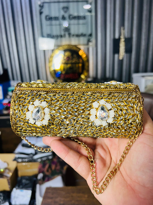 Beautiful Large Kundan Cylinder Bags-B2