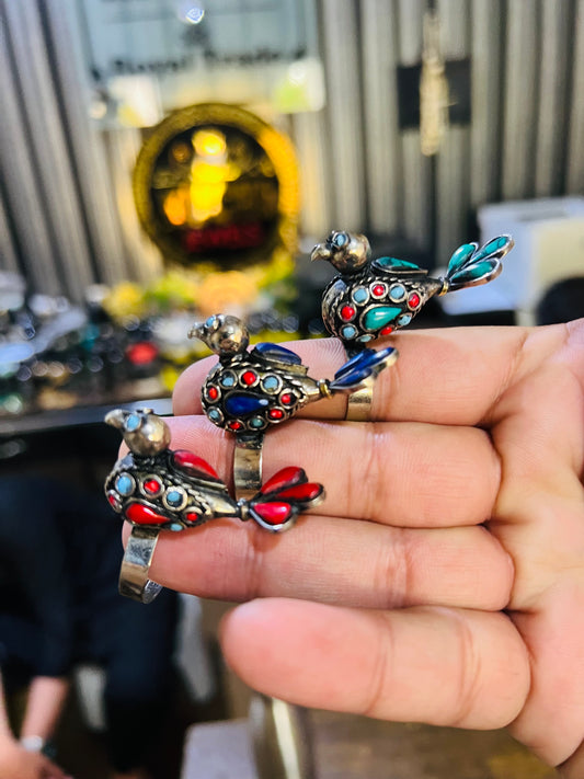Afghani Trendy Bird Stone Ring Adjustable